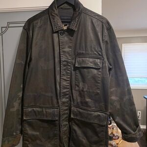John Varvatos Size Large Dark Green Military Inspured Field Jacket . Like New.